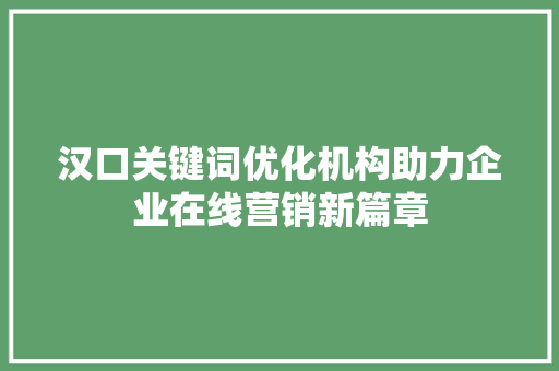 汉口关键词优化机构助力企业在线营销新篇章