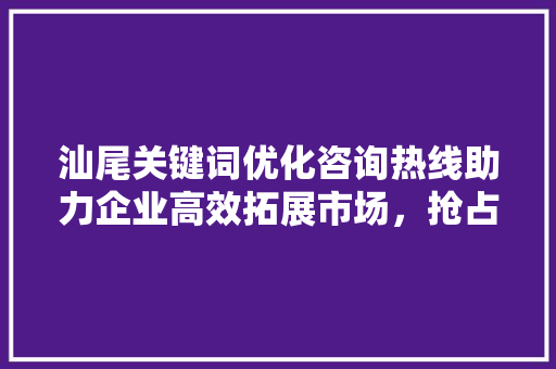 汕尾关键词优化咨询热线助力企业高效拓展市场，抢占先机 小程序开发