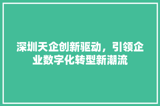 深圳天企创新驱动，引领企业数字化转型新潮流