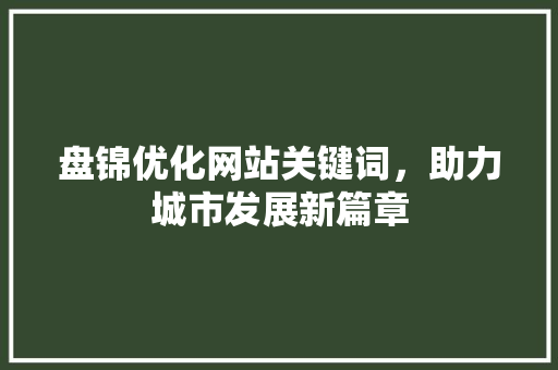 盘锦优化网站关键词，助力城市发展新篇章