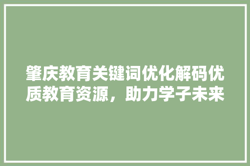 肇庆教育关键词优化解码优质教育资源，助力学子未来