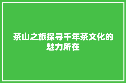 茶山之旅探寻千年茶文化的魅力所在