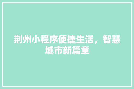 荆州小程序便捷生活，智慧城市新篇章