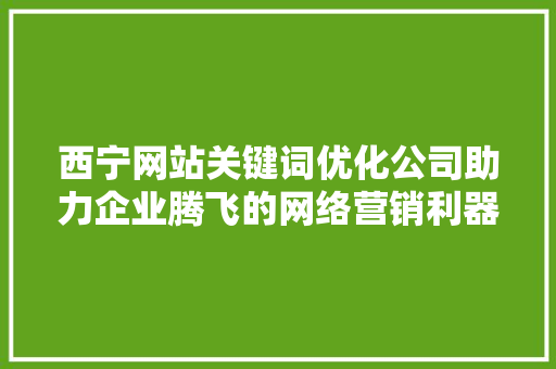 西宁网站关键词优化公司助力企业腾飞的网络营销利器