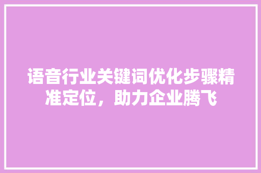语音行业关键词优化步骤精准定位，助力企业腾飞