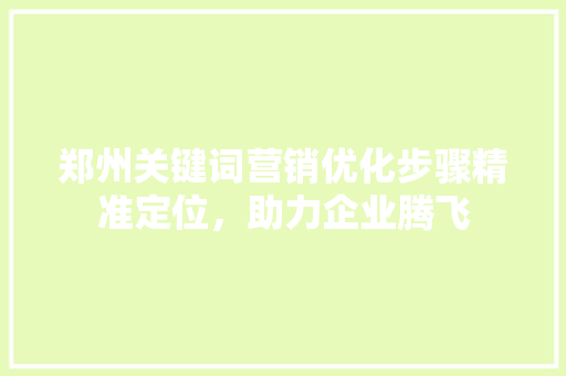 郑州关键词营销优化步骤精准定位，助力企业腾飞 AI技术学习