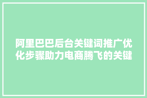 阿里巴巴后台关键词推广优化步骤助力电商腾飞的关键密码 seo技术