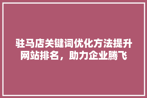 驻马店关键词优化方法提升网站排名，助力企业腾飞 百度算法