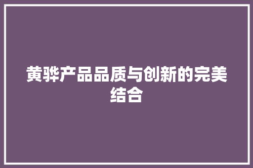 黄骅产品品质与创新的完美结合