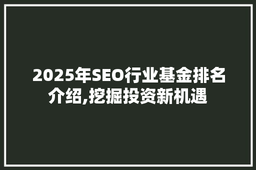 2025年SEO行业基金排名介绍,挖掘投资新机遇