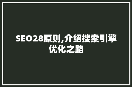 SEO28原则,介绍搜索引擎优化之路