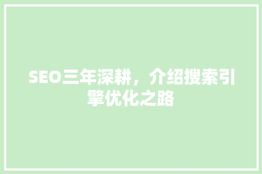 SEO三年深耕，介绍搜索引擎优化之路