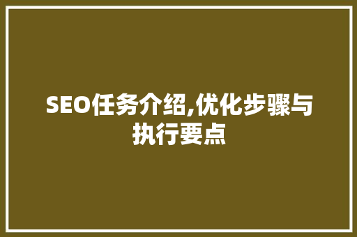 SEO任务介绍,优化步骤与执行要点