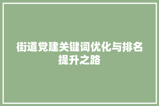 街道党建关键词优化与排名提升之路