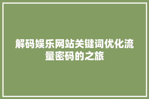 解码娱乐网站关键词优化流量密码的之旅