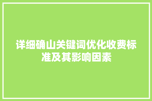 详细确山关键词优化收费标准及其影响因素