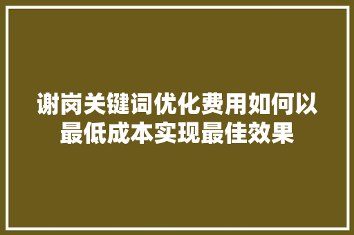 谢岗关键词优化费用如何以最低成本实现最佳效果 AI技术学习