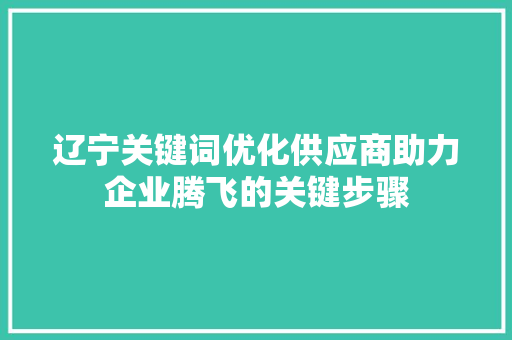辽宁关键词优化供应商助力企业腾飞的关键步骤