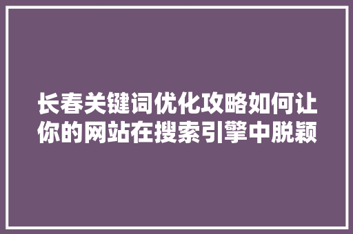 长春关键词优化攻略如何让你的网站在搜索引擎中脱颖而出 360搜优化