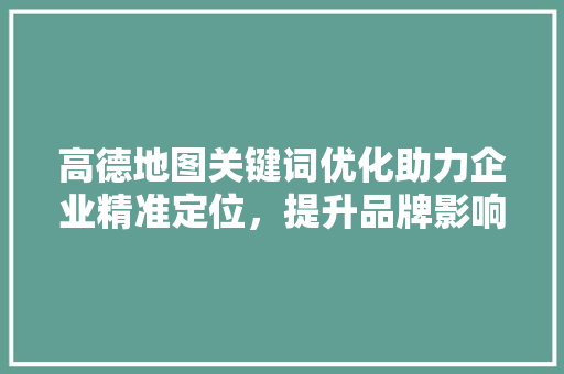 高德地图关键词优化助力企业精准定位，提升品牌影响力 搜狗优化