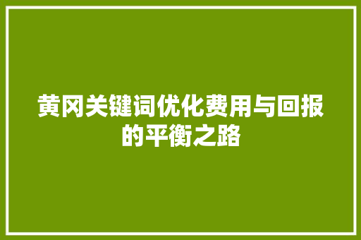 黄冈关键词优化费用与回报的平衡之路 英文谷歌算法