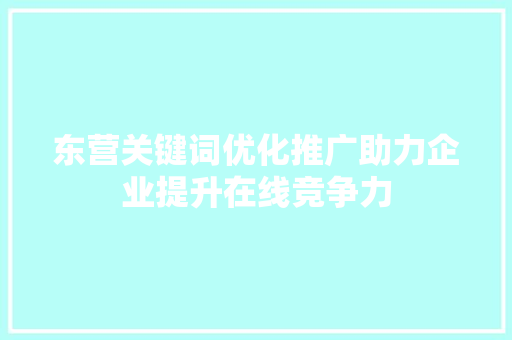 东营关键词优化推广助力企业提升在线竞争力
