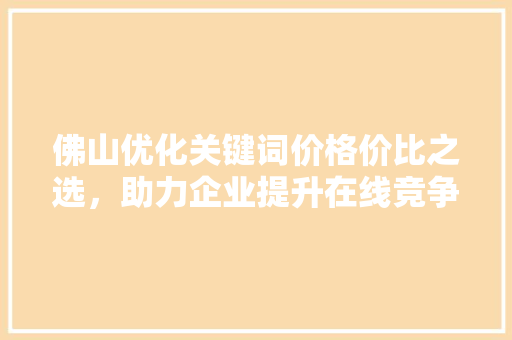 佛山优化关键词价格价比之选，助力企业提升在线竞争力 网站优化