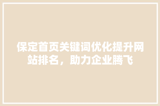 保定首页关键词优化提升网站排名，助力企业腾飞