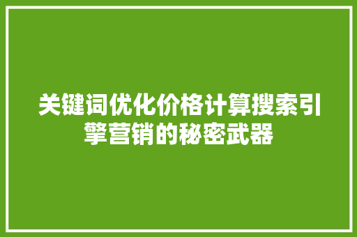 关键词优化价格计算搜索引擎营销的秘密武器 英文谷歌算法