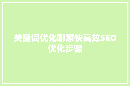 关键词优化哪家快高效SEO优化步骤