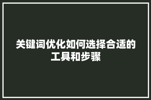 关键词优化如何选择合适的工具和步骤 360搜优化