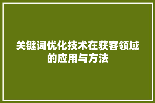 关键词优化技术在获客领域的应用与方法 seo技术