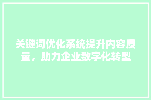 关键词优化系统提升内容质量，助力企业数字化转型