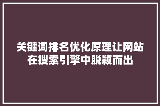 关键词排名优化原理让网站在搜索引擎中脱颖而出