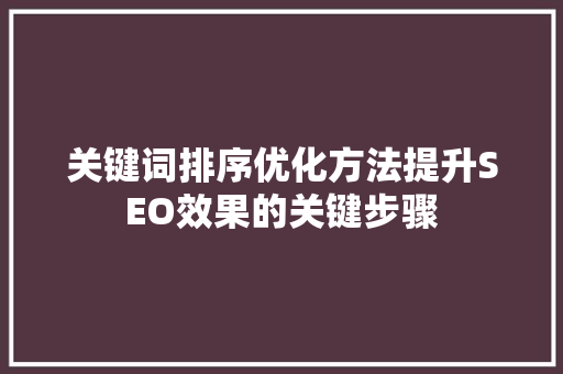 关键词排序优化方法提升SEO效果的关键步骤
