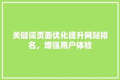 关键词页面优化提升网站排名，增强用户体验
