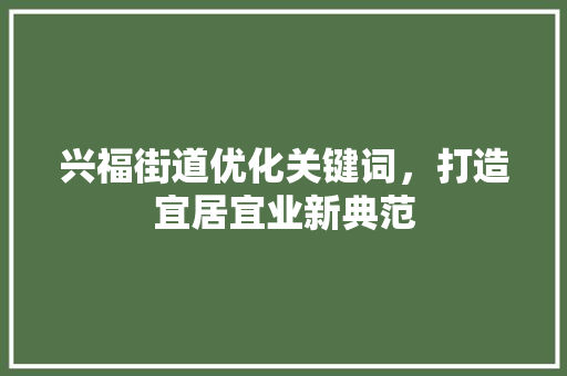 兴福街道优化关键词，打造宜居宜业新典范 搜狗优化