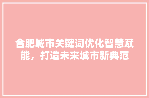 合肥城市关键词优化智慧赋能，打造未来城市新典范