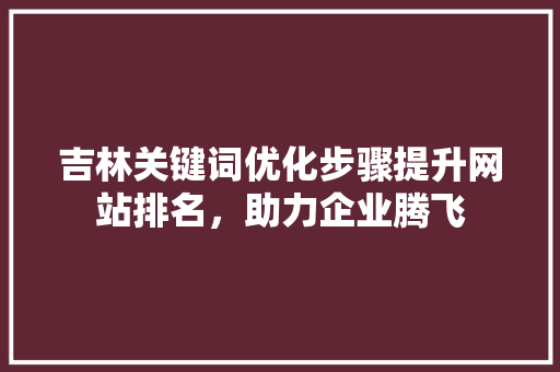 吉林关键词优化步骤提升网站排名，助力企业腾飞