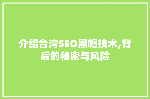 介绍台湾SEO黑帽技术,背后的秘密与风险 搜狗优化