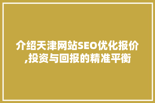 介绍天津网站SEO优化报价,投资与回报的精准平衡