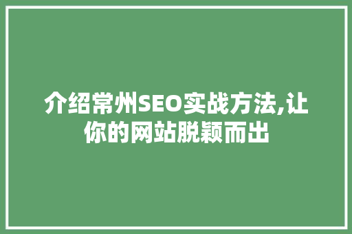 介绍常州SEO实战方法,让你的网站脱颖而出