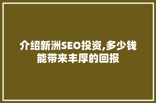 介绍新洲SEO投资,多少钱能带来丰厚的回报 seo技术