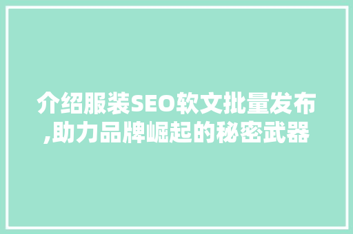 介绍服装SEO软文批量发布,助力品牌崛起的秘密武器