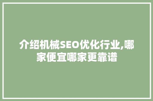 介绍机械SEO优化行业,哪家便宜哪家更靠谱