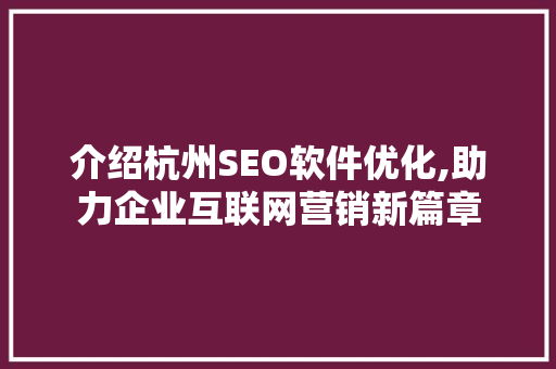 介绍杭州SEO软件优化,助力企业互联网营销新篇章