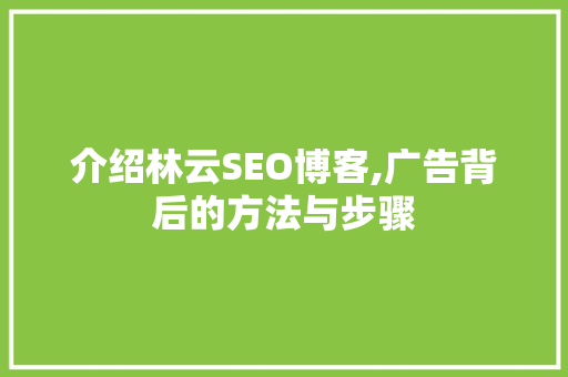 介绍林云SEO博客,广告背后的方法与步骤