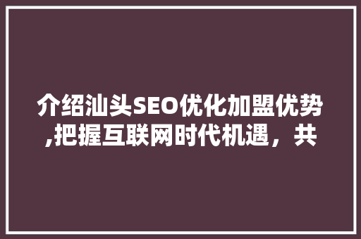 介绍汕头SEO优化加盟优势,把握互联网时代机遇，共创辉煌未来