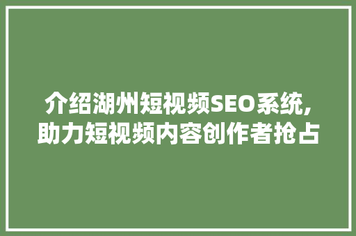 介绍湖州短视频SEO系统,助力短视频内容创作者抢占流量高地