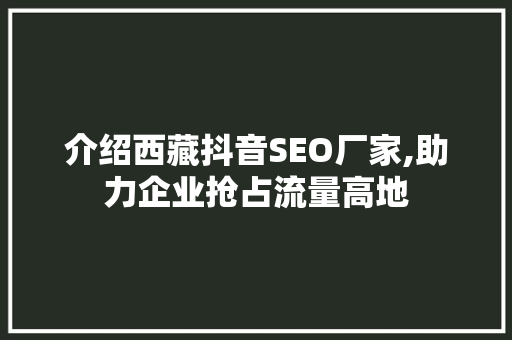 介绍西藏抖音SEO厂家,助力企业抢占流量高地